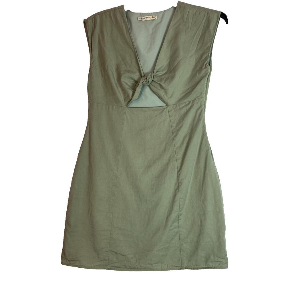 All In Love Womens Bow Twist Sage Mini Dress Size Large Tencel Linen Blend